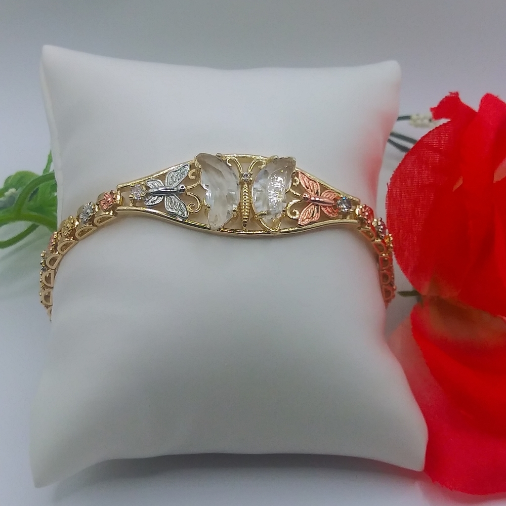 18k Gold Plated three tone butterfly bracelet